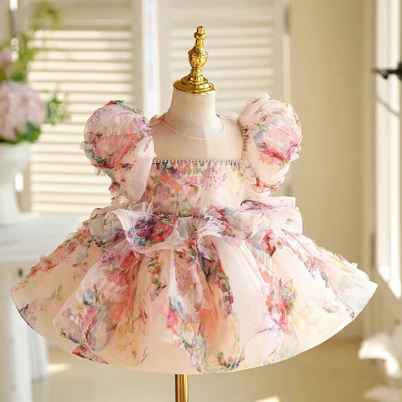Floral Girl Princess Dress Knee Length Toddler 1st Birthday J410