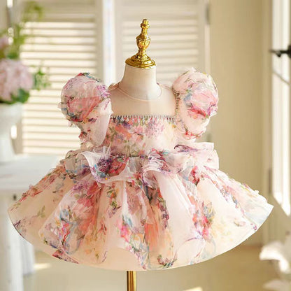 Floral Girl Princess Dress Knee Length Toddler 1st Birthday J410