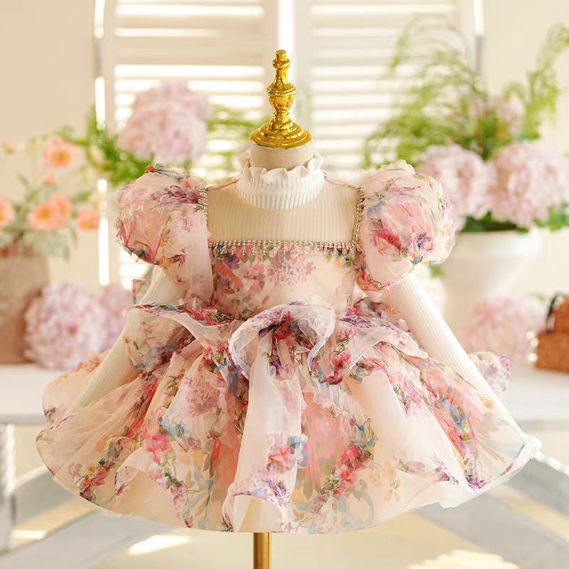 Floral Girl Princess Dress Knee Length Toddler 1st Birthday J410
