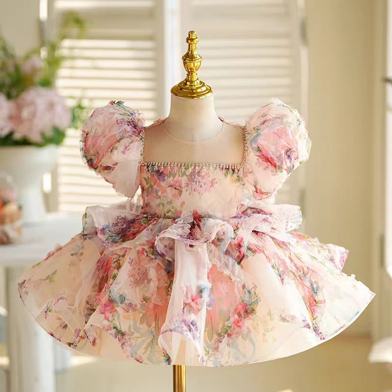 Floral Girl Princess Dress Knee Length Toddler 1st Birthday J410
