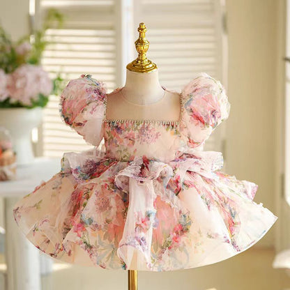 Floral Girl Princess Dress Knee Length Toddler 1st Birthday J410