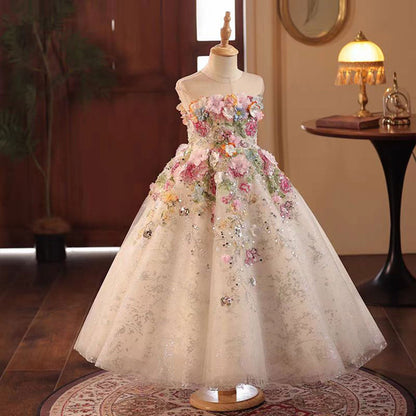 Floral Luxury Long Girl Dress for Princess Birthday Pageant J292A