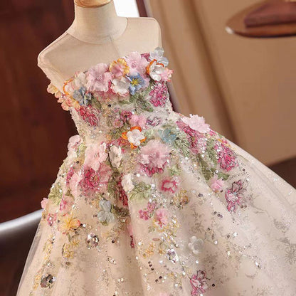 Floral Luxury Long Girl Dress for Princess Birthday Pageant J292A