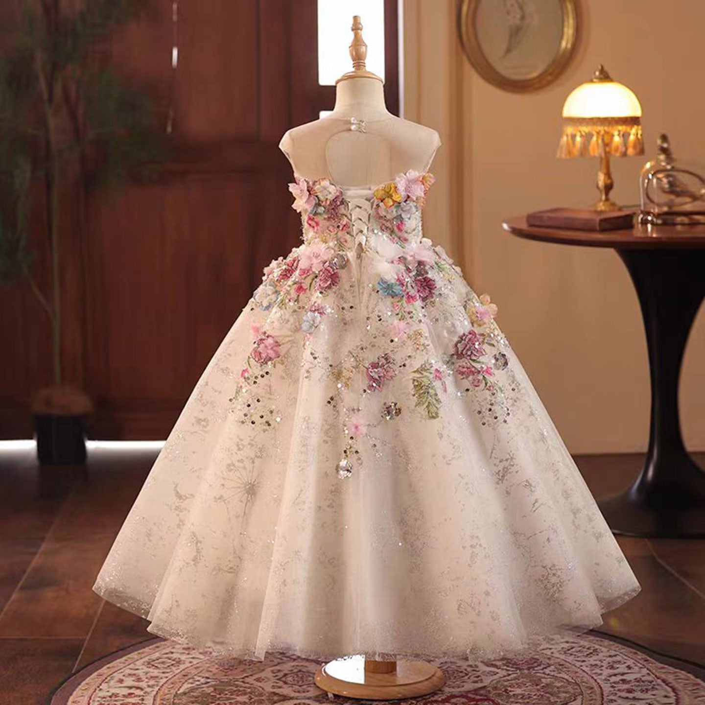 Floral Luxury Long Girl Dress for Princess Birthday Pageant J292A