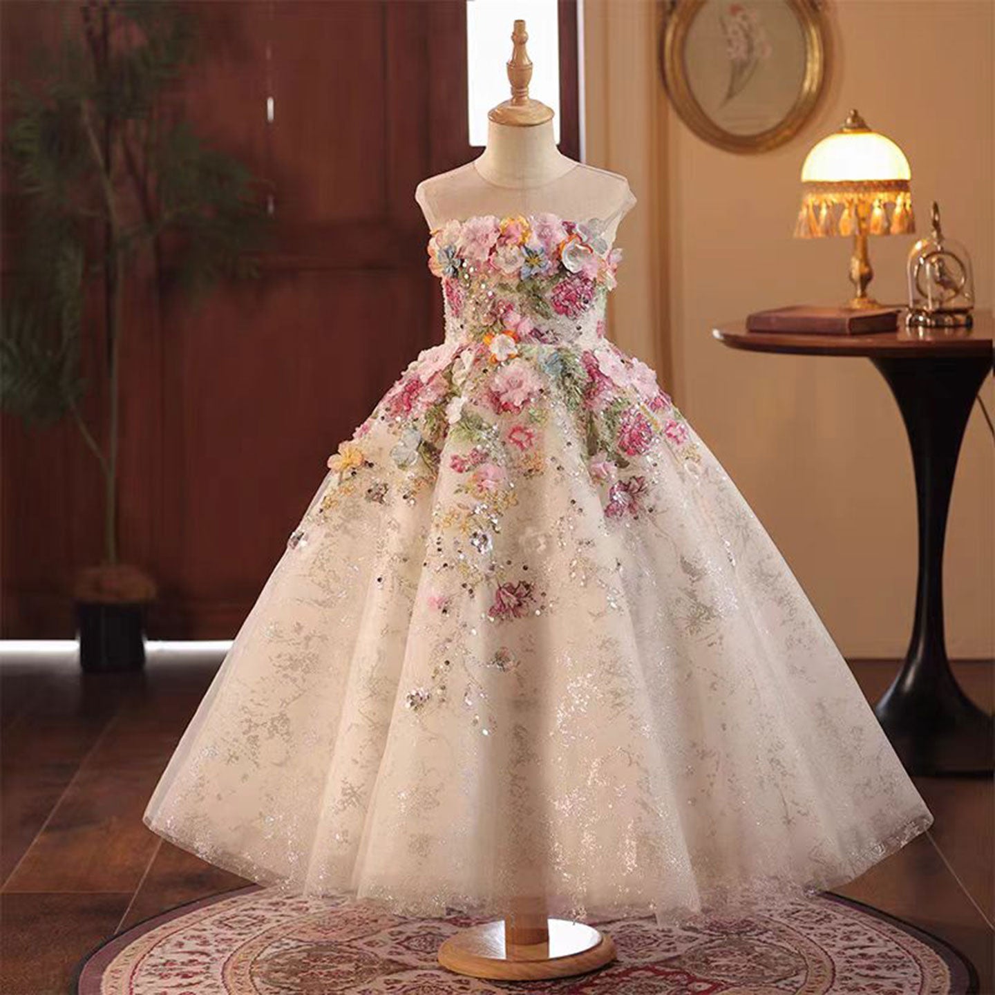 Floral Luxury Long Girl Dress for Princess Birthday Pageant J292A