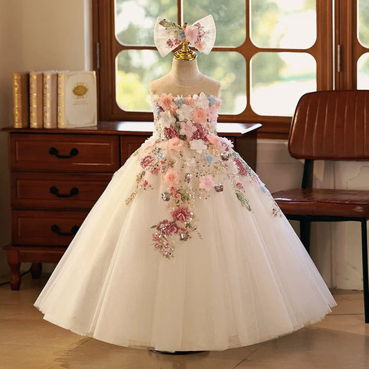 Floral Luxury Long Girl Dress for Princess Birthday Pageant J292B