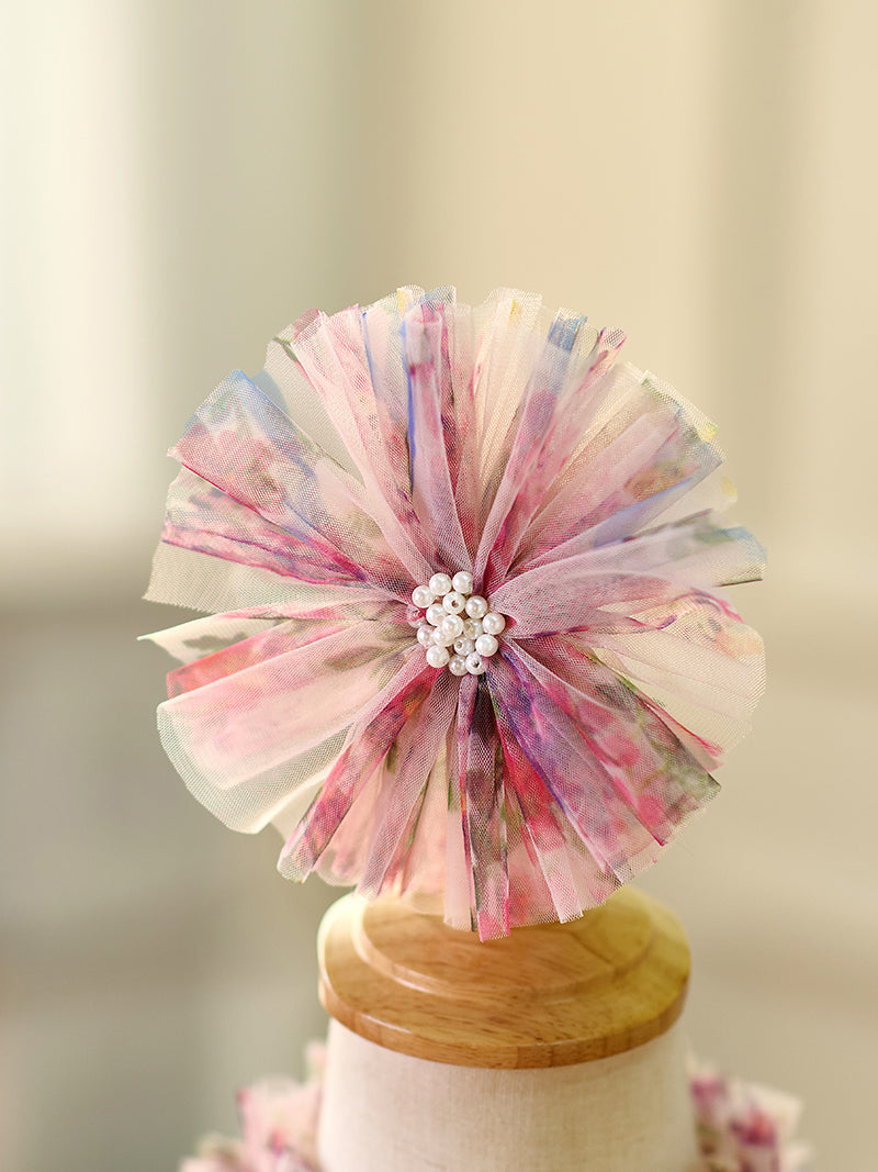 Floral Puffy Sleeve Knee Length Adorable Baby Birthday Girl Dress J052