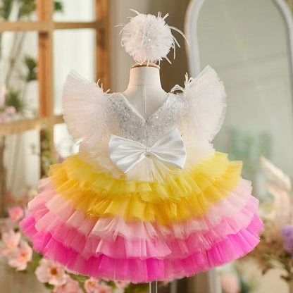 Floral Sequin Knee Length Baby Birthday Girl Dress J275