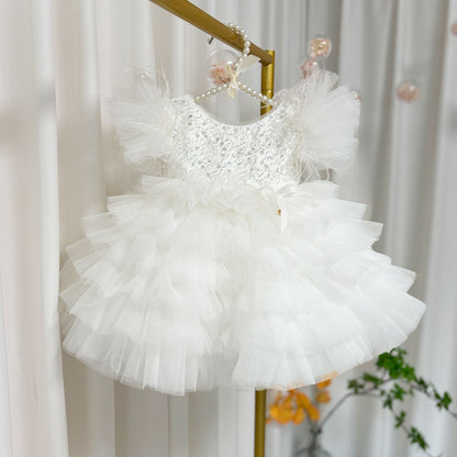 Floral Sequin Knee Length Baby Birthday Girl Dress J275