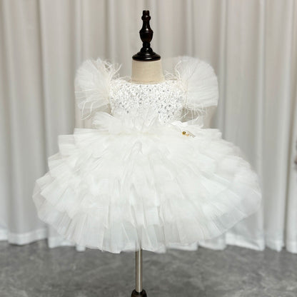 Floral Sequin Knee Length Baby Birthday Girl Dress J275