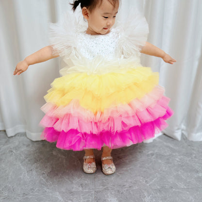 Floral Sequin Knee Length Baby Birthday Girl Dress J275