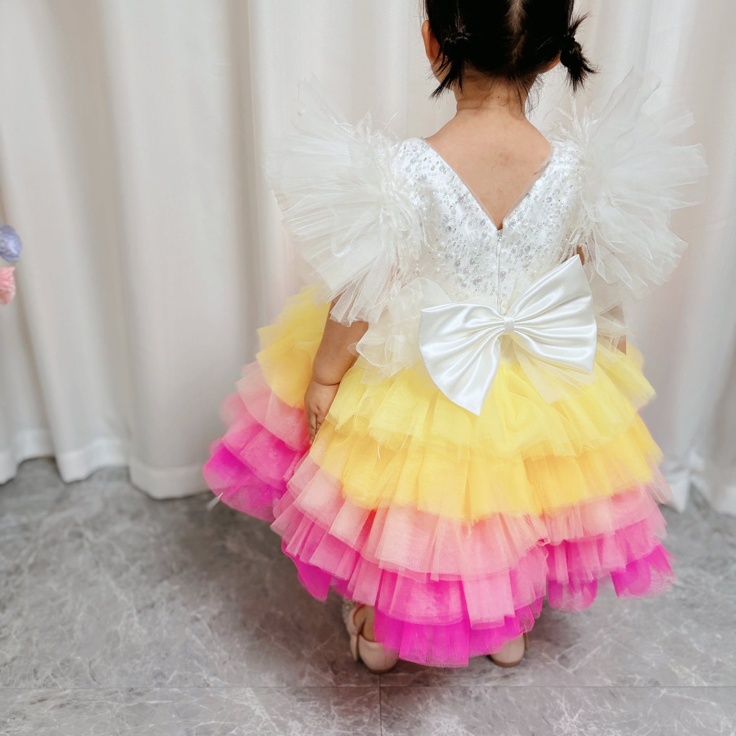 Floral Sequin Knee Length Baby Birthday Girl Dress J275