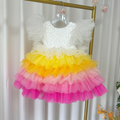 Floral Sequin Knee Length Baby Birthday Girl Dress J275