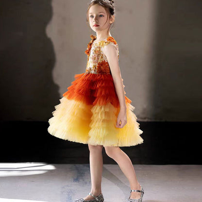 Flower Girl Dress Arabic Princess Dubai Party Gowns J097
