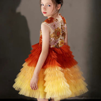 Flower Girl Dress Arabic Princess Dubai Party Gowns J097