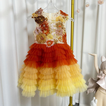 Flower Girl Dress Arabic Princess Dubai Party Gowns J097