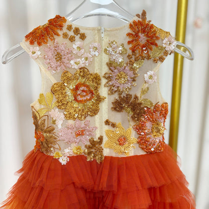 Flower Girl Dress Arabic Princess Dubai Party Gowns J097