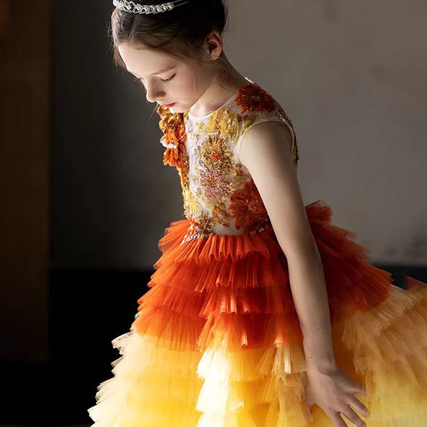 Flower Girl Dress Arabic Princess Dubai Party Gowns J097