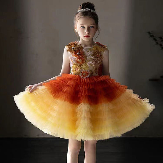 Flower Girl Dress Arabic Princess Dubai Party Gowns J097