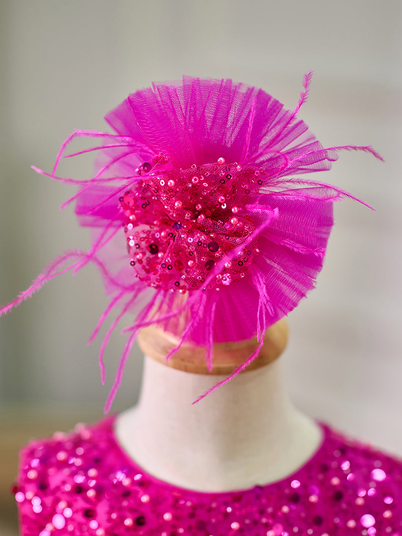 Fuchsia Baby Beading Lace Knee Length Girl Birthday Dress J049