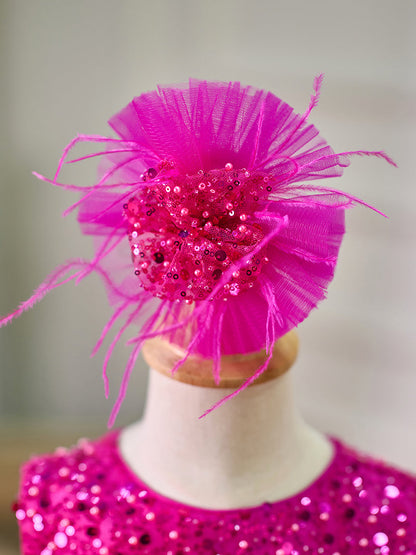 Fuchsia Baby Beading Lace Knee Length Girl Birthday Dress J049