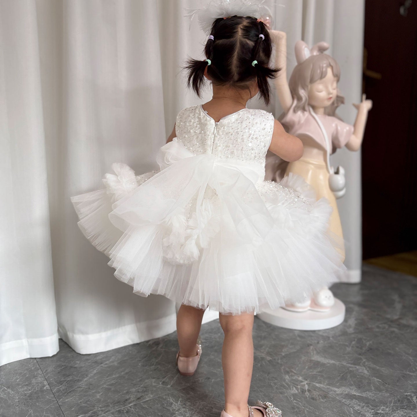 Fuchsia Baby Beading Lace Knee Length Girl Birthday Dress J049