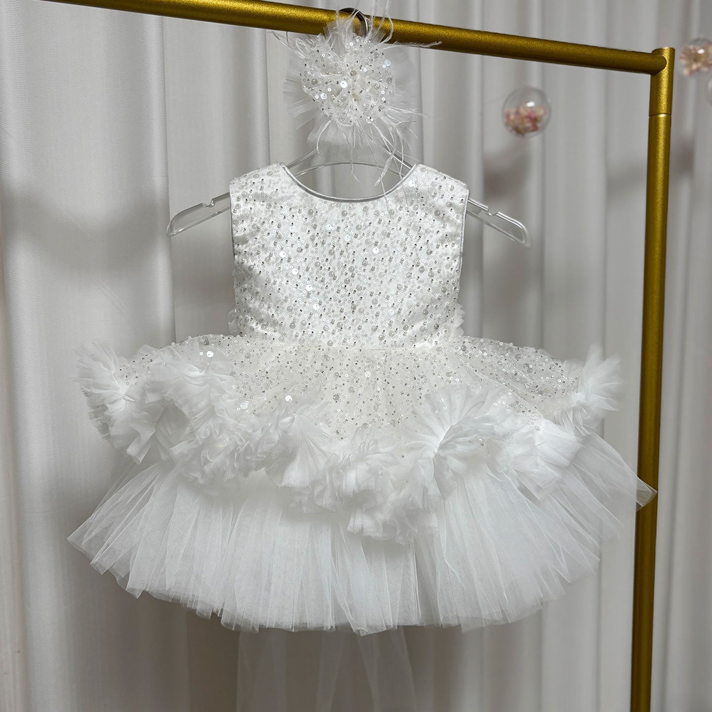 Fuchsia Baby Beading Lace Knee Length Girl Birthday Dress J049