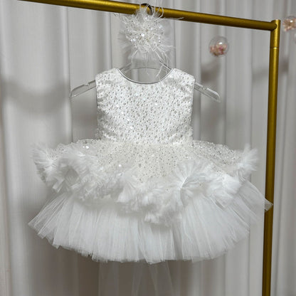 Fuchsia Baby Beading Lace Knee Length Girl Birthday Dress J049