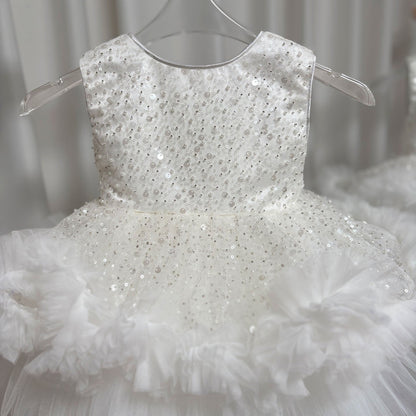 Fuchsia Baby Beading Lace Knee Length Girl Birthday Dress J049