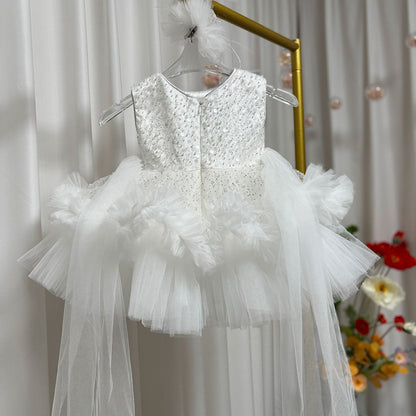 Fuchsia Baby Beading Lace Knee Length Girl Birthday Dress J049