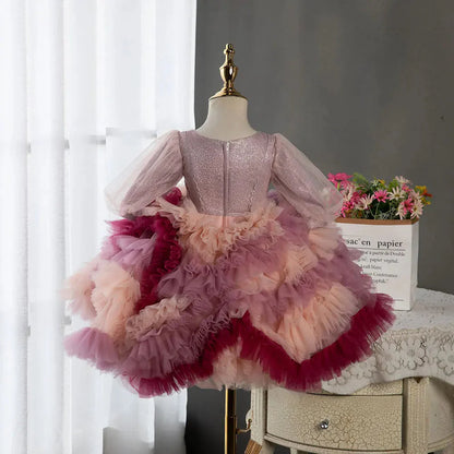 Fuchsia Flower Girl Dresses Arabic Appliques Princess Kids Gown J402