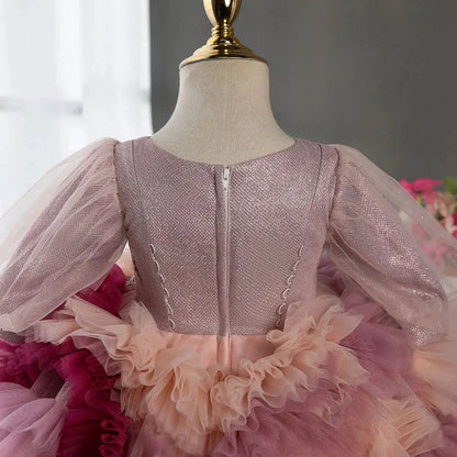 Fuchsia Flower Girl Dresses Arabic Appliques Princess Kids Gown J402