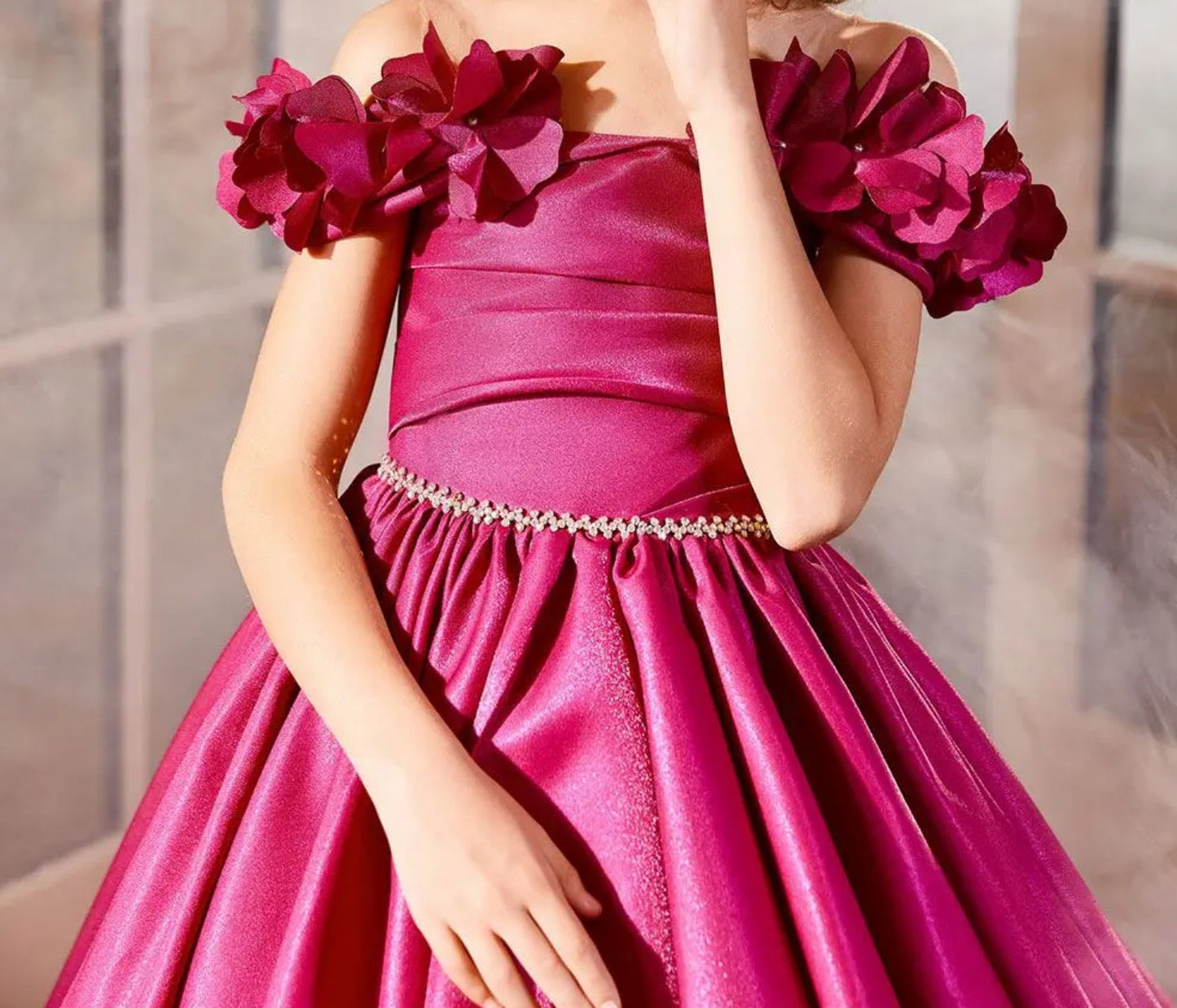 Fuchsia Girl Dress Appliques Lilac Princess Dubai Gown J167
