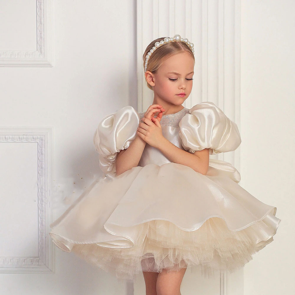 Girl Dress Puffy Sleeve for Kids Princess Birthday Wedding Party J373