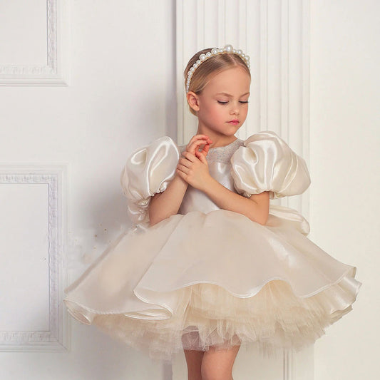 Girl Dress Puffy Sleeve for Kids Princess Birthday Wedding Party J373