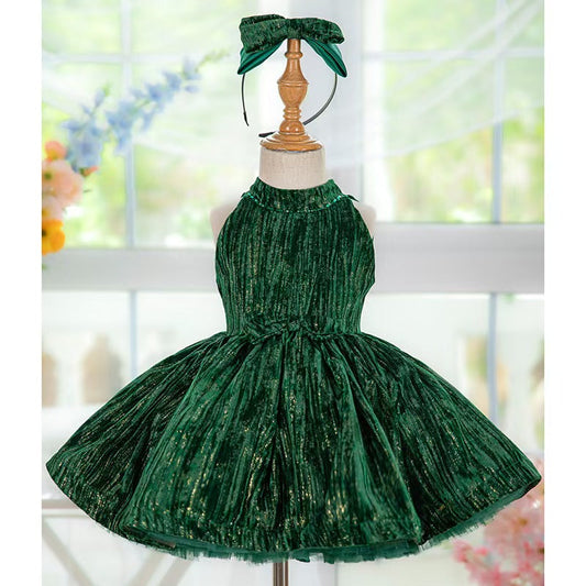 Green Knee Length Baby 1st Birthday Girl Dress J310