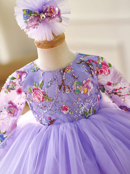 Lilac Baby Long Sleeve Adorable Knee Length Girl Dress J055