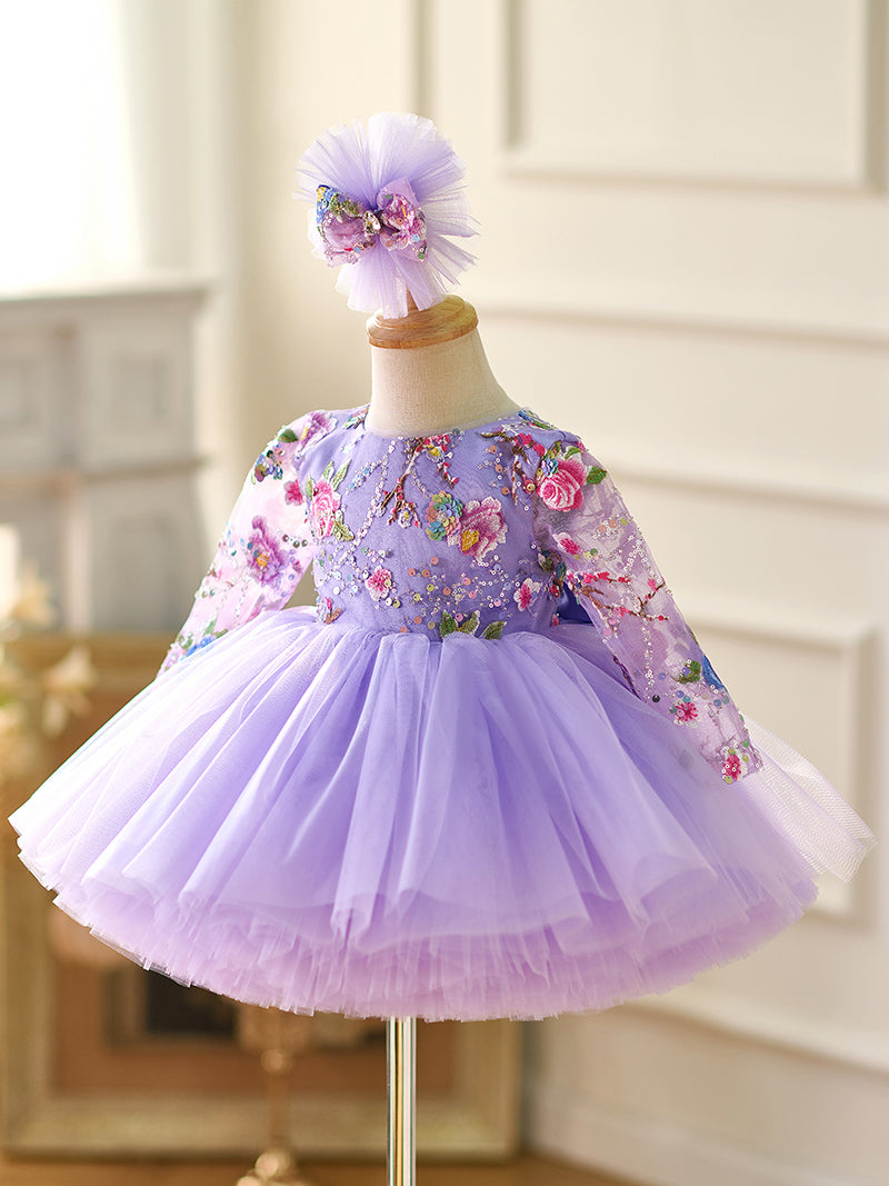 Lilac Baby Long Sleeve Adorable Knee Length Girl Dress J055