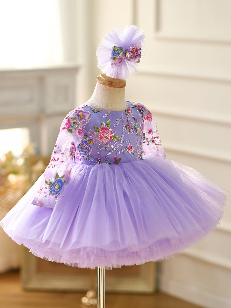 Lilac Baby Long Sleeve Adorable Knee Length Girl Dress J055