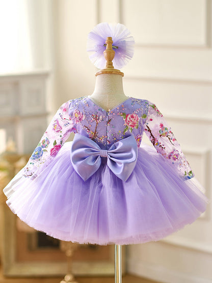 Lilac Baby Long Sleeve Adorable Knee Length Girl Dress J055