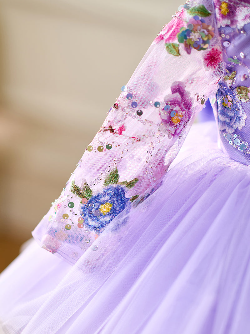 Lilac Baby Long Sleeve Adorable Knee Length Girl Dress J055