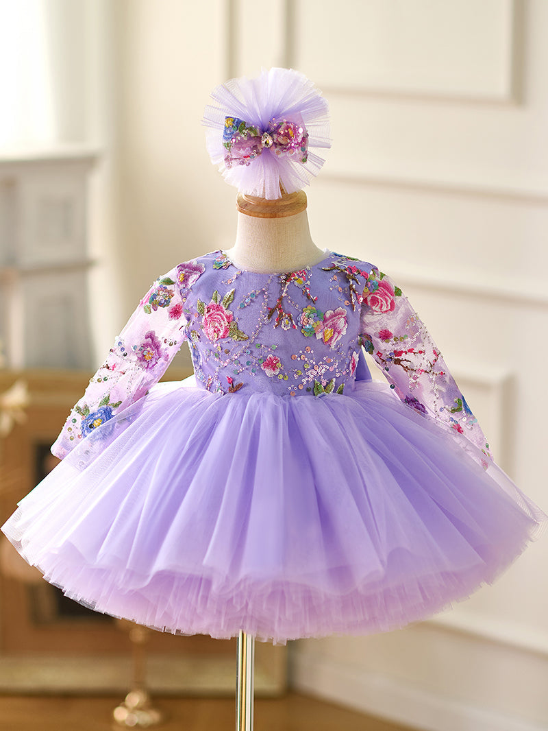 Lilac Baby Long Sleeve Adorable Knee Length Girl Dress J055