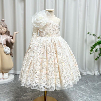 Lilac Girl Dress One Shoulder Flowers Champagne Princess Ball Gown J154