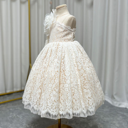 Lilac Girl Dress One Shoulder Flowers Champagne Princess Ball Gown J154