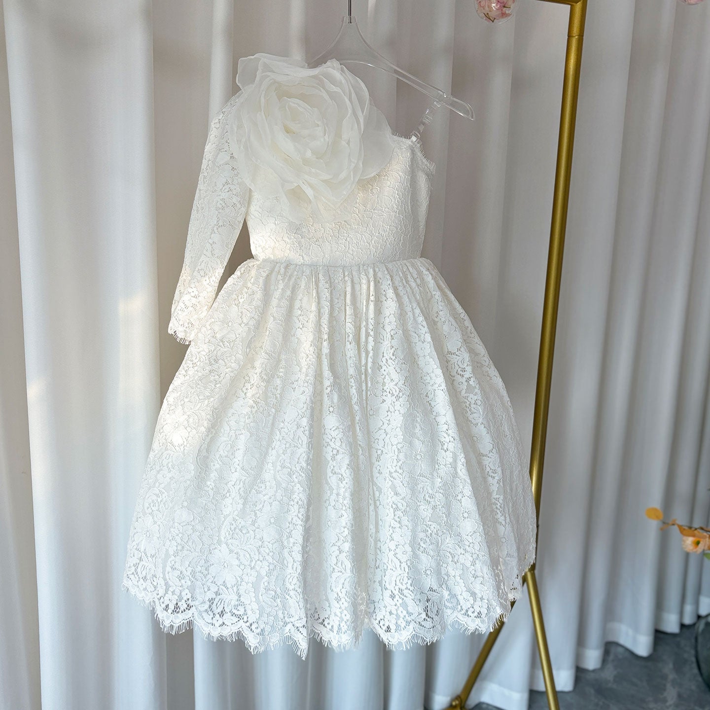 Lilac Girl Dress One Shoulder Flowers Champagne Princess Ball Gown J154