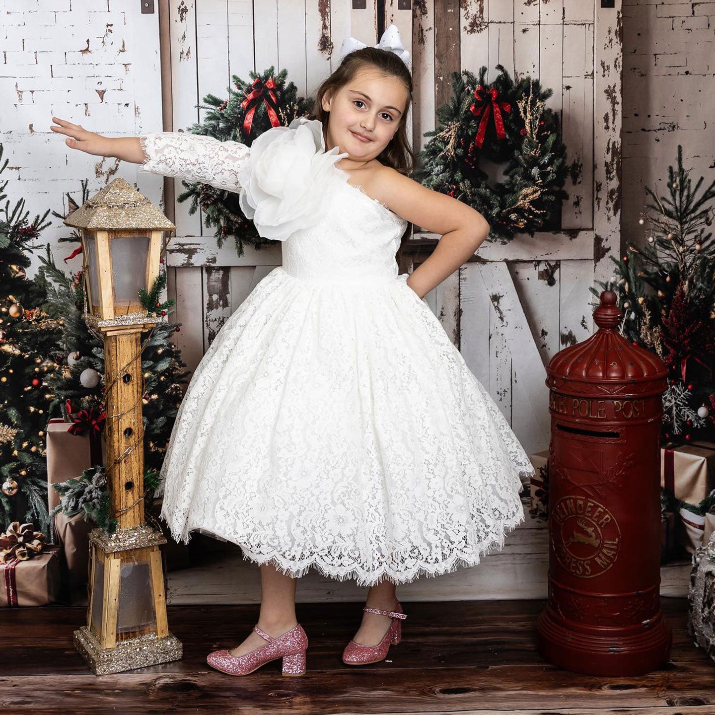 Lilac Girl Dress One Shoulder Flowers Champagne Princess Ball Gown J154