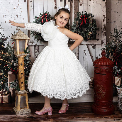 Lilac Girl Dress One Shoulder Flowers Champagne Princess Ball Gown J154