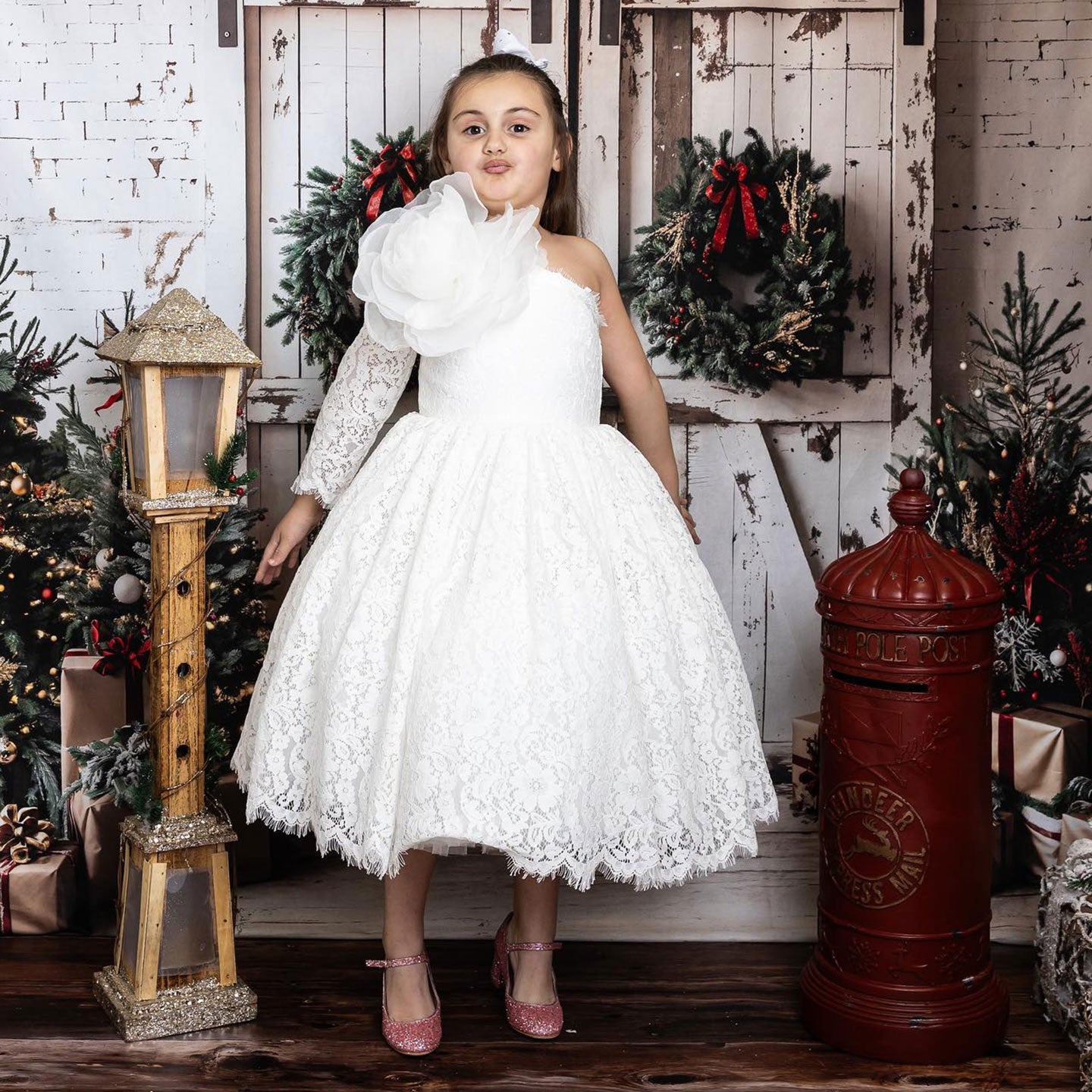 Lilac Girl Dress One Shoulder Flowers Champagne Princess Ball Gown J154