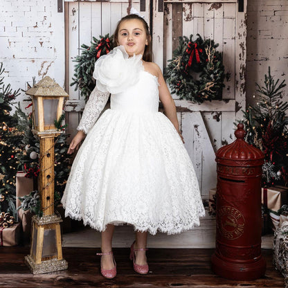 Lilac Girl Dress One Shoulder Flowers Champagne Princess Ball Gown J154