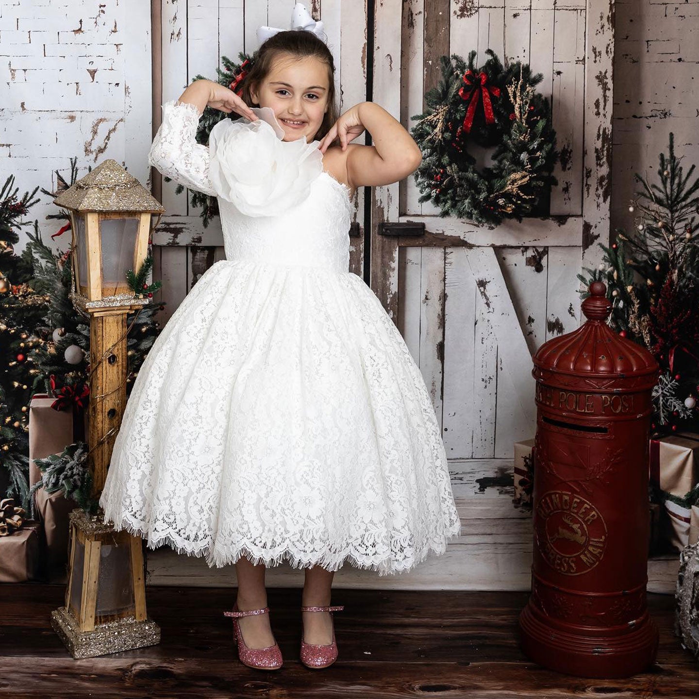 Lilac Girl Dress One Shoulder Flowers Champagne Princess Ball Gown J154